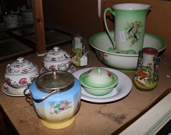 A pottery washstand set, a pair of Villeroy & Boch tureens and other items